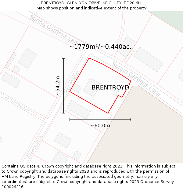 BRENTROYD, GLENLYON DRIVE, KEIGHLEY, BD20 6LL: Plot and title map