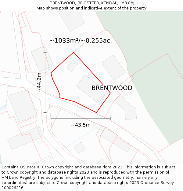 BRENTWOOD, BRIGSTEER, KENDAL, LA8 8AJ: Plot and title map