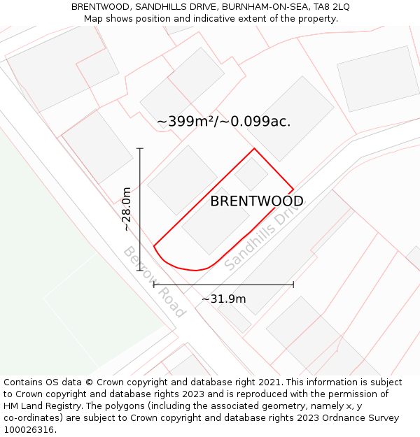 BRENTWOOD, SANDHILLS DRIVE, BURNHAM-ON-SEA, TA8 2LQ: Plot and title map