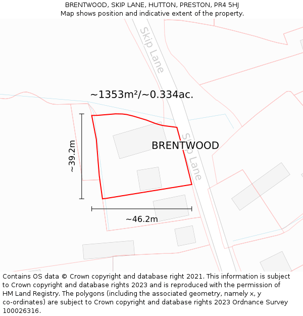 BRENTWOOD, SKIP LANE, HUTTON, PRESTON, PR4 5HJ: Plot and title map
