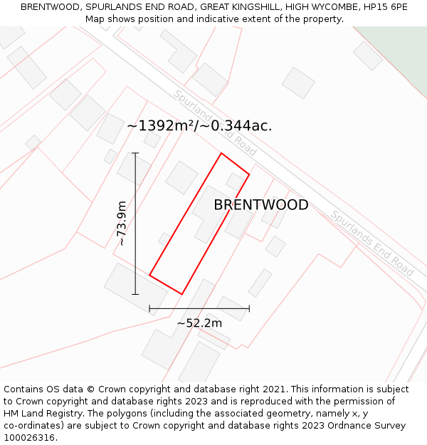 BRENTWOOD, SPURLANDS END ROAD, GREAT KINGSHILL, HIGH WYCOMBE, HP15 6PE: Plot and title map