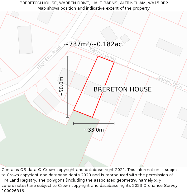 BRERETON HOUSE, WARREN DRIVE, HALE BARNS, ALTRINCHAM, WA15 0RP: Plot and title map