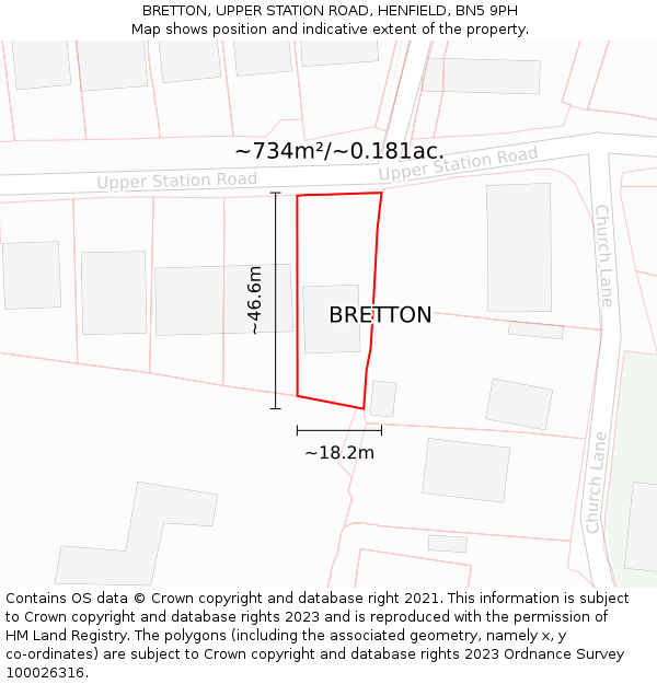 BRETTON, UPPER STATION ROAD, HENFIELD, BN5 9PH: Plot and title map