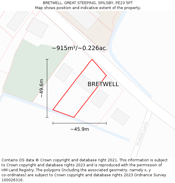 BRETWELL, GREAT STEEPING, SPILSBY, PE23 5PT: Plot and title map