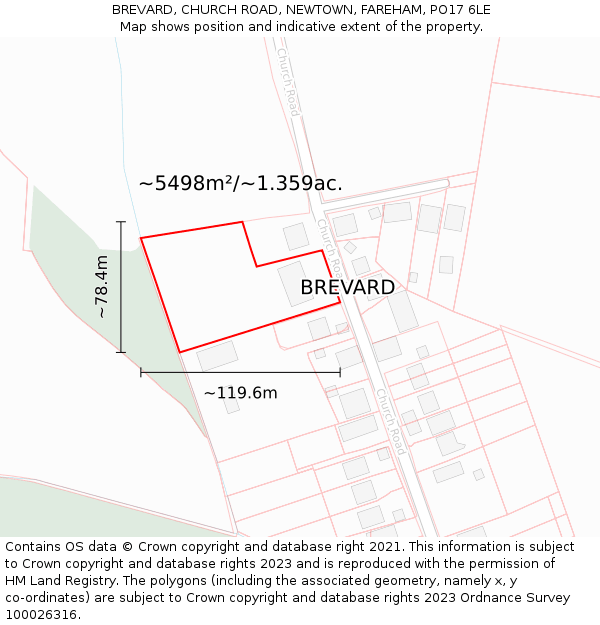 BREVARD, CHURCH ROAD, NEWTOWN, FAREHAM, PO17 6LE: Plot and title map