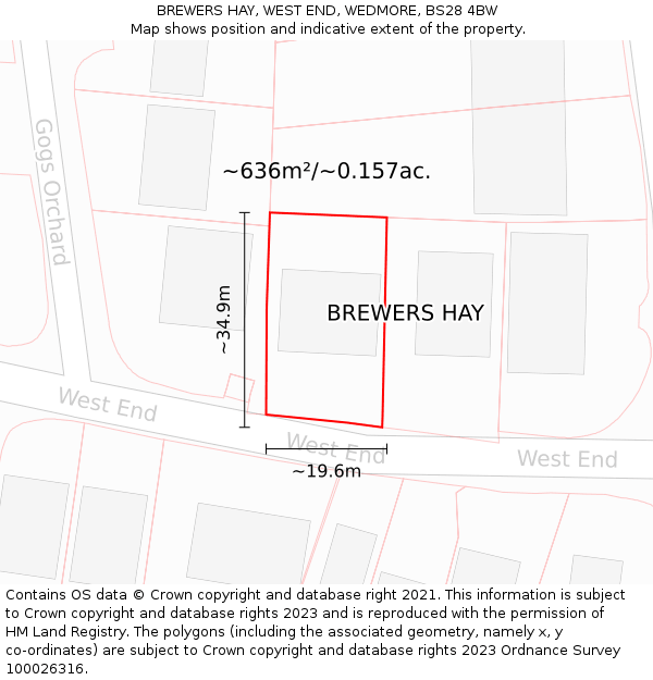 BREWERS HAY, WEST END, WEDMORE, BS28 4BW: Plot and title map