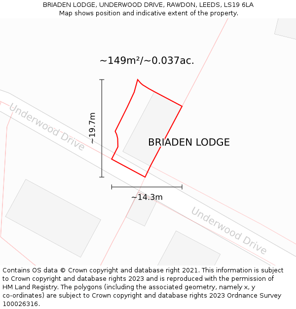 BRIADEN LODGE, UNDERWOOD DRIVE, RAWDON, LEEDS, LS19 6LA: Plot and title map