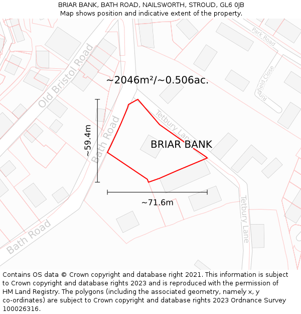 BRIAR BANK, BATH ROAD, NAILSWORTH, STROUD, GL6 0JB: Plot and title map