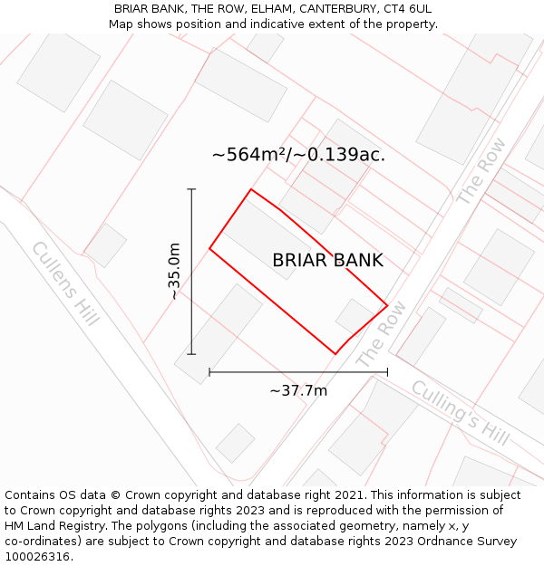 BRIAR BANK, THE ROW, ELHAM, CANTERBURY, CT4 6UL: Plot and title map