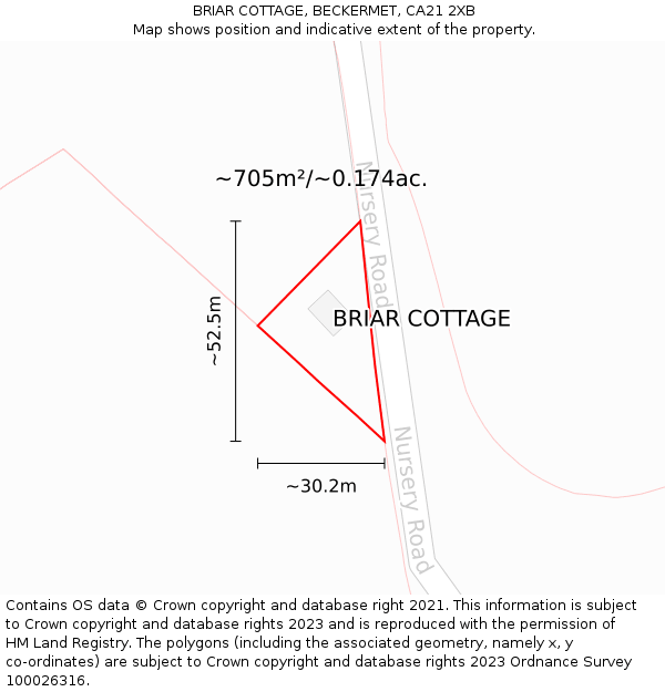 BRIAR COTTAGE, BECKERMET, CA21 2XB: Plot and title map