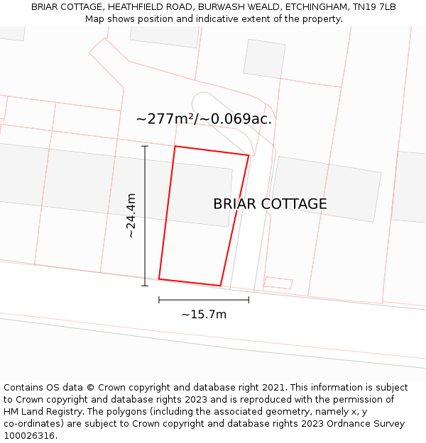 BRIAR COTTAGE, HEATHFIELD ROAD, BURWASH WEALD, ETCHINGHAM, TN19 7LB: Plot and title map