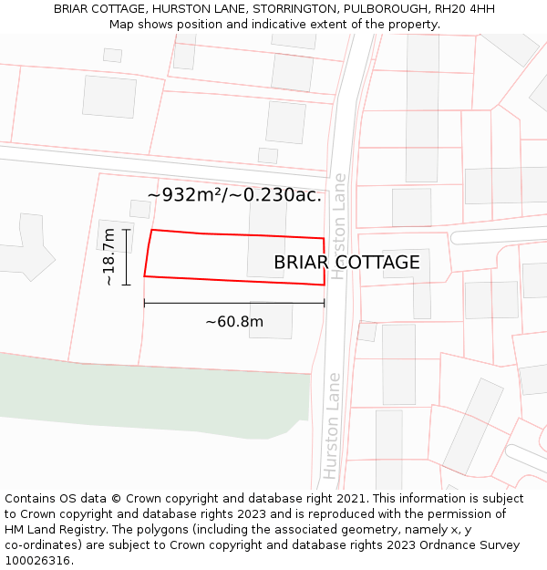BRIAR COTTAGE, HURSTON LANE, STORRINGTON, PULBOROUGH, RH20 4HH: Plot and title map