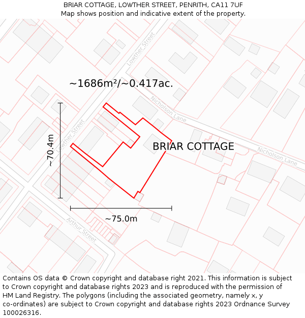 BRIAR COTTAGE, LOWTHER STREET, PENRITH, CA11 7UF: Plot and title map