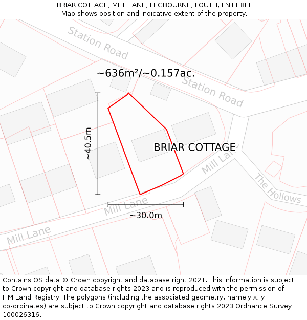 BRIAR COTTAGE, MILL LANE, LEGBOURNE, LOUTH, LN11 8LT: Plot and title map