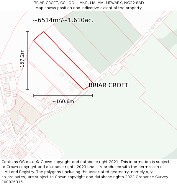 BRIAR CROFT, SCHOOL LANE, HALAM, NEWARK, NG22 8AD: Plot and title map