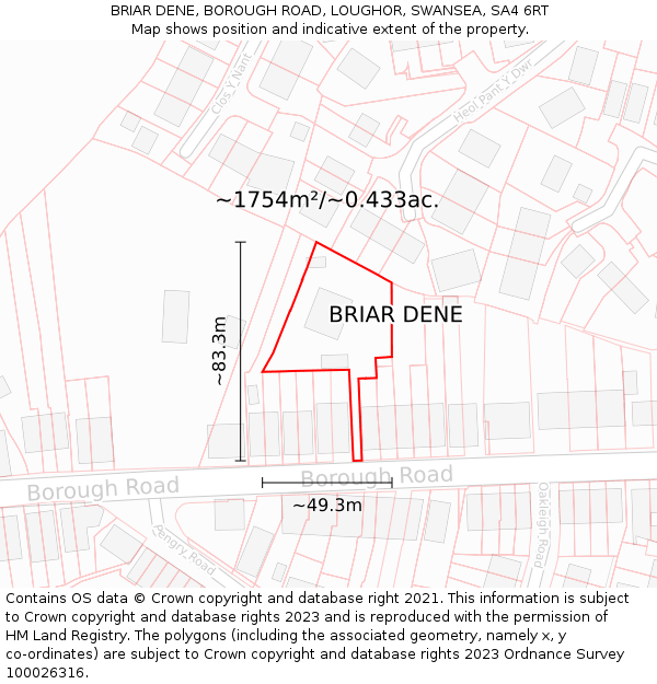 BRIAR DENE, BOROUGH ROAD, LOUGHOR, SWANSEA, SA4 6RT: Plot and title map