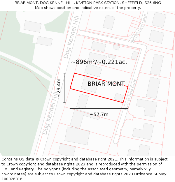 BRIAR MONT, DOG KENNEL HILL, KIVETON PARK STATION, SHEFFIELD, S26 6NG: Plot and title map