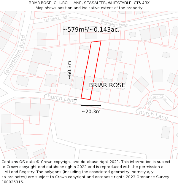 BRIAR ROSE, CHURCH LANE, SEASALTER, WHITSTABLE, CT5 4BX: Plot and title map