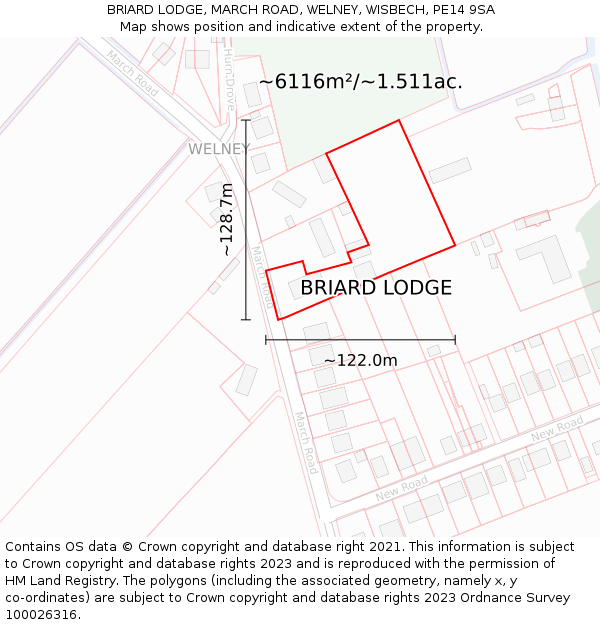 BRIARD LODGE, MARCH ROAD, WELNEY, WISBECH, PE14 9SA: Plot and title map