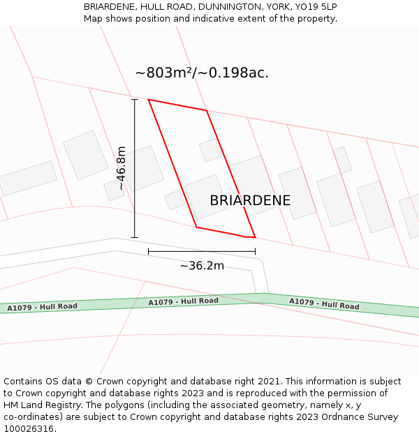 BRIARDENE, HULL ROAD, DUNNINGTON, YORK, YO19 5LP: Plot and title map