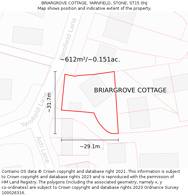 BRIARGROVE COTTAGE, YARNFIELD, STONE, ST15 0NJ: Plot and title map