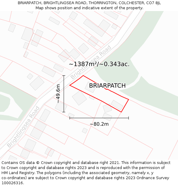 BRIARPATCH, BRIGHTLINGSEA ROAD, THORRINGTON, COLCHESTER, CO7 8JL: Plot and title map