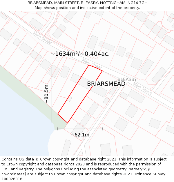 BRIARSMEAD, MAIN STREET, BLEASBY, NOTTINGHAM, NG14 7GH: Plot and title map