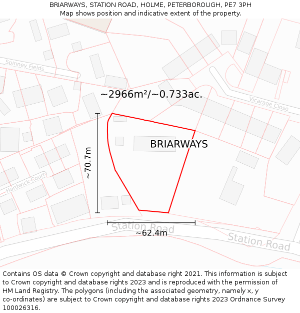 BRIARWAYS, STATION ROAD, HOLME, PETERBOROUGH, PE7 3PH: Plot and title map