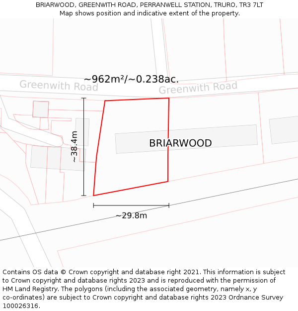 BRIARWOOD, GREENWITH ROAD, PERRANWELL STATION, TRURO, TR3 7LT: Plot and title map