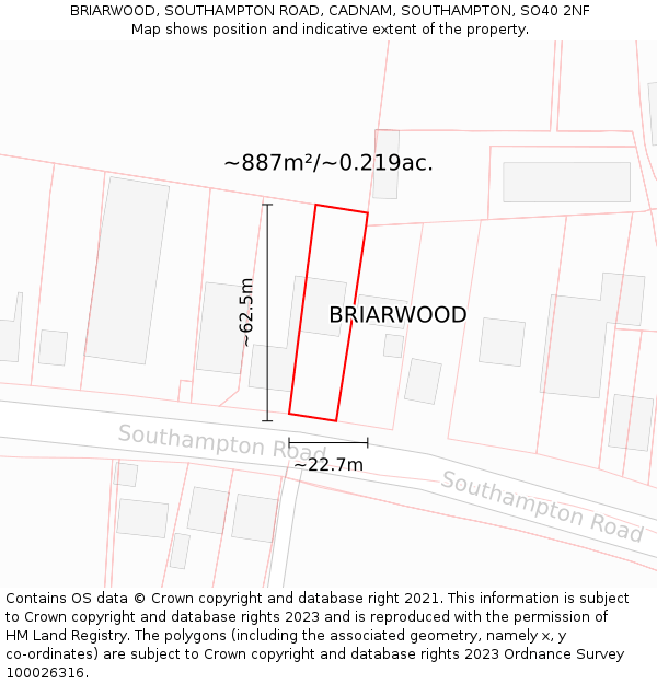 BRIARWOOD, SOUTHAMPTON ROAD, CADNAM, SOUTHAMPTON, SO40 2NF: Plot and title map