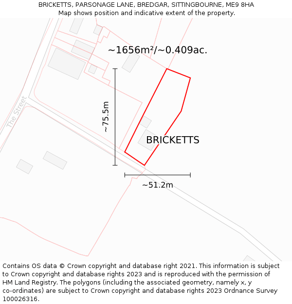 BRICKETTS, PARSONAGE LANE, BREDGAR, SITTINGBOURNE, ME9 8HA: Plot and title map