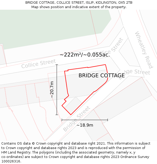 BRIDGE COTTAGE, COLLICE STREET, ISLIP, KIDLINGTON, OX5 2TB: Plot and title map