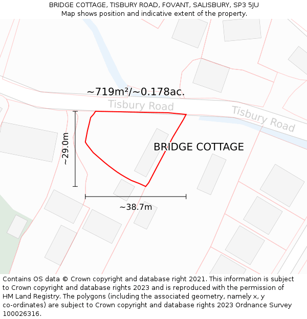 BRIDGE COTTAGE, TISBURY ROAD, FOVANT, SALISBURY, SP3 5JU: Plot and title map