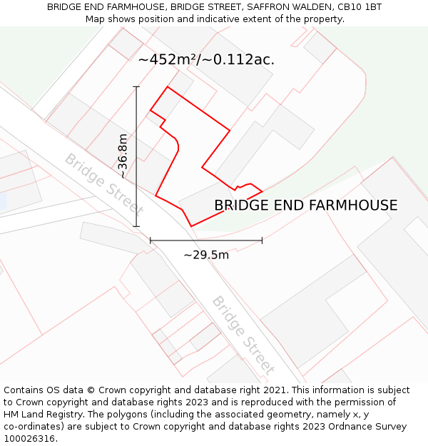 BRIDGE END FARMHOUSE, BRIDGE STREET, SAFFRON WALDEN, CB10 1BT: Plot and title map