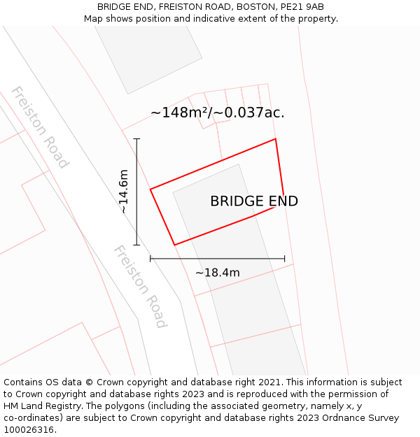 BRIDGE END, FREISTON ROAD, BOSTON, PE21 9AB: Plot and title map