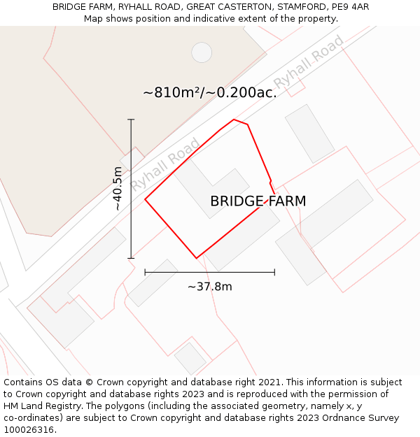 BRIDGE FARM, RYHALL ROAD, GREAT CASTERTON, STAMFORD, PE9 4AR: Plot and title map