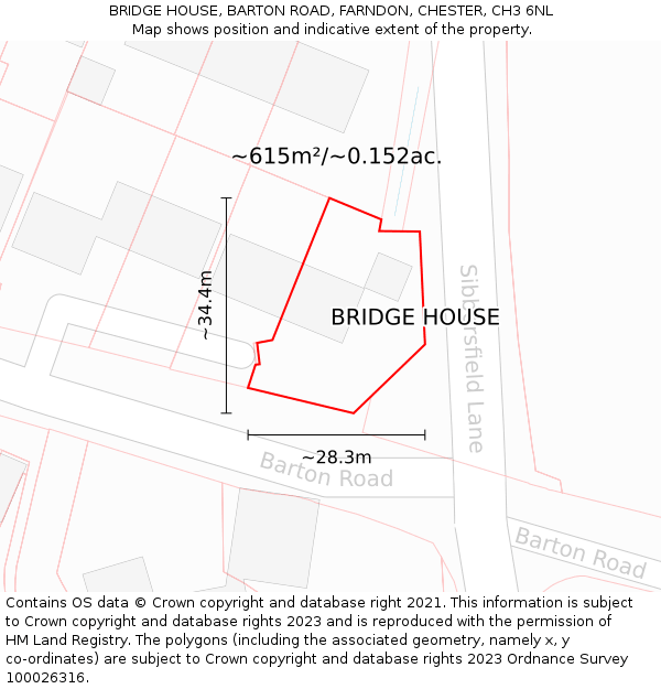 BRIDGE HOUSE, BARTON ROAD, FARNDON, CHESTER, CH3 6NL: Plot and title map