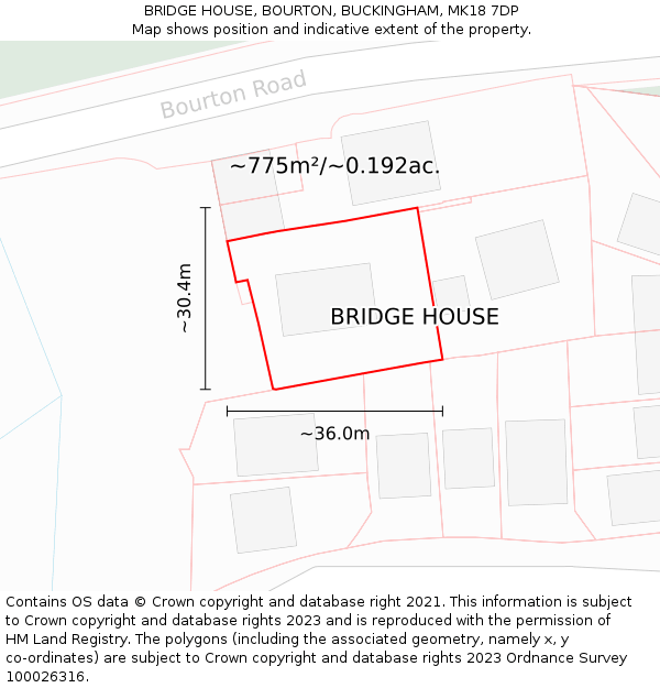 BRIDGE HOUSE, BOURTON, BUCKINGHAM, MK18 7DP: Plot and title map