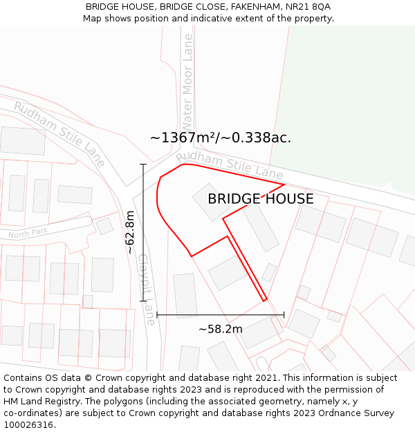 BRIDGE HOUSE, BRIDGE CLOSE, FAKENHAM, NR21 8QA: Plot and title map