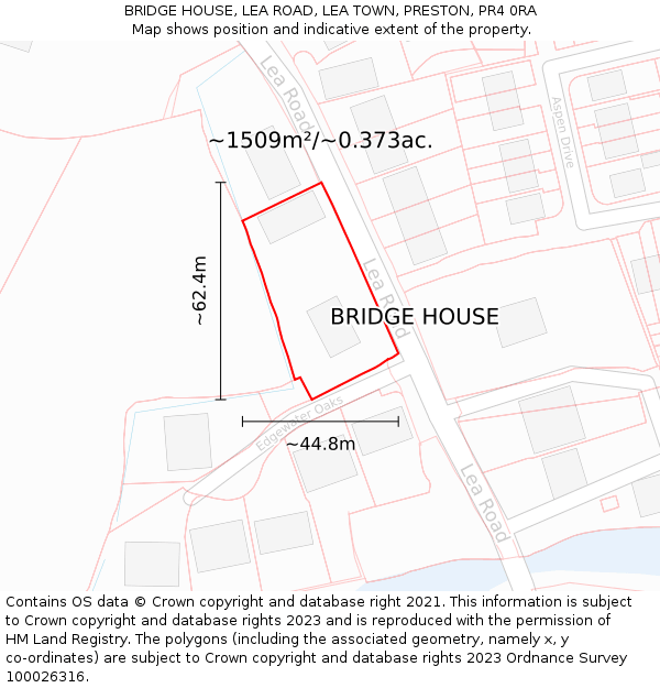 BRIDGE HOUSE, LEA ROAD, LEA TOWN, PRESTON, PR4 0RA: Plot and title map