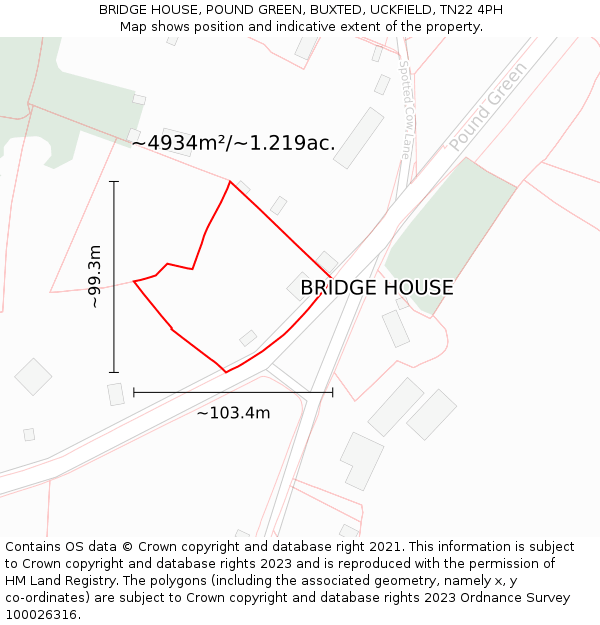 BRIDGE HOUSE, POUND GREEN, BUXTED, UCKFIELD, TN22 4PH: Plot and title map