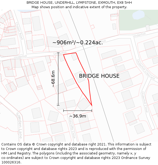 BRIDGE HOUSE, UNDERHILL, LYMPSTONE, EXMOUTH, EX8 5HH: Plot and title map