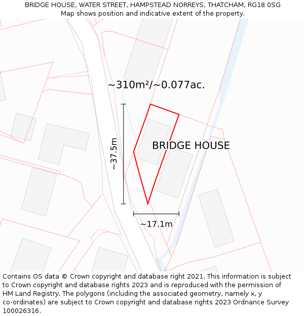 BRIDGE HOUSE, WATER STREET, HAMPSTEAD NORREYS, THATCHAM, RG18 0SG: Plot and title map