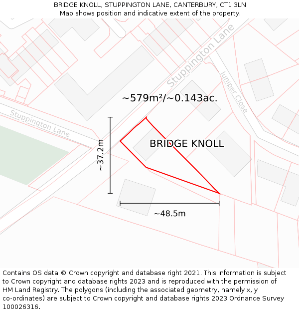 BRIDGE KNOLL, STUPPINGTON LANE, CANTERBURY, CT1 3LN: Plot and title map