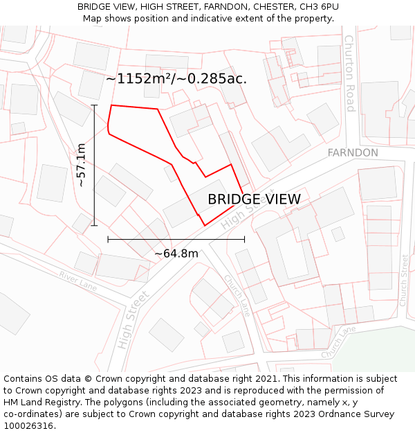 BRIDGE VIEW, HIGH STREET, FARNDON, CHESTER, CH3 6PU: Plot and title map