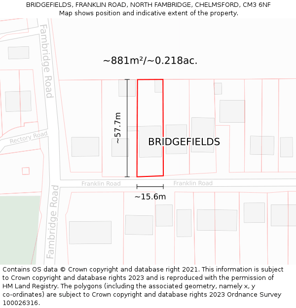 BRIDGEFIELDS, FRANKLIN ROAD, NORTH FAMBRIDGE, CHELMSFORD, CM3 6NF: Plot and title map