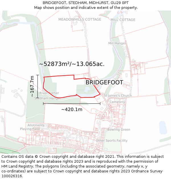 BRIDGEFOOT, STEDHAM, MIDHURST, GU29 0PT: Plot and title map