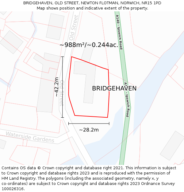 BRIDGEHAVEN, OLD STREET, NEWTON FLOTMAN, NORWICH, NR15 1PD: Plot and title map