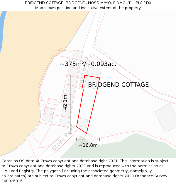 BRIDGEND COTTAGE, BRIDGEND, NOSS MAYO, PLYMOUTH, PL8 1DX: Plot and title map