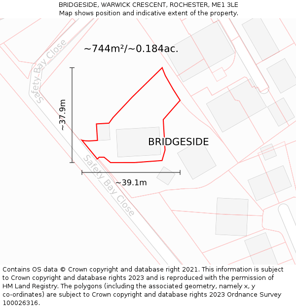 BRIDGESIDE, WARWICK CRESCENT, ROCHESTER, ME1 3LE: Plot and title map